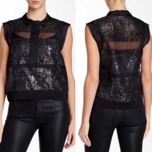 Rebecca Taylor Sleeveless Foil Lace Top - Size 6 - NWT - Picture 1 of 6